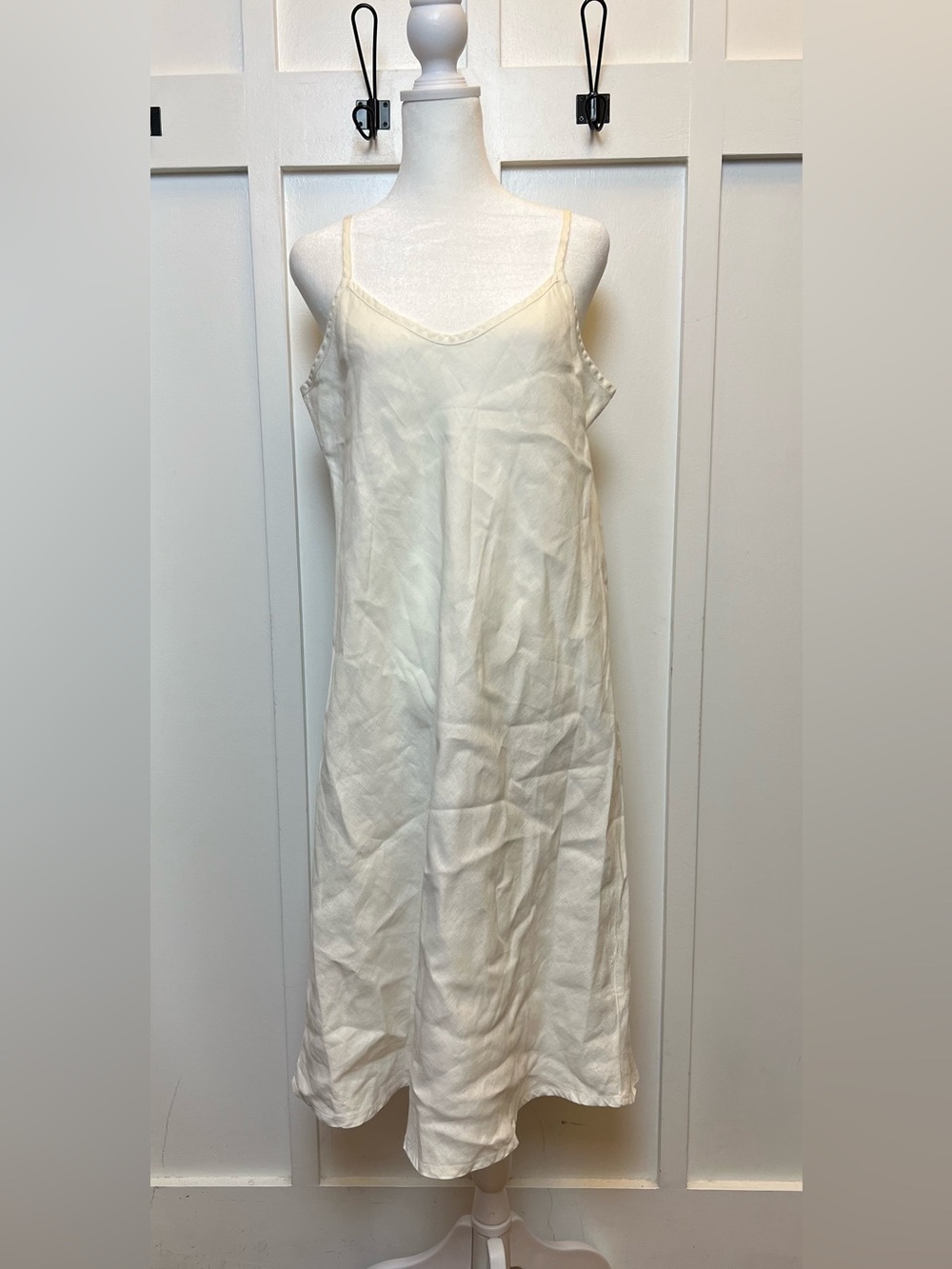Flax Size Medium 100% Linen Spaghetti Strap Sheath Dress Midi Natural Heritage